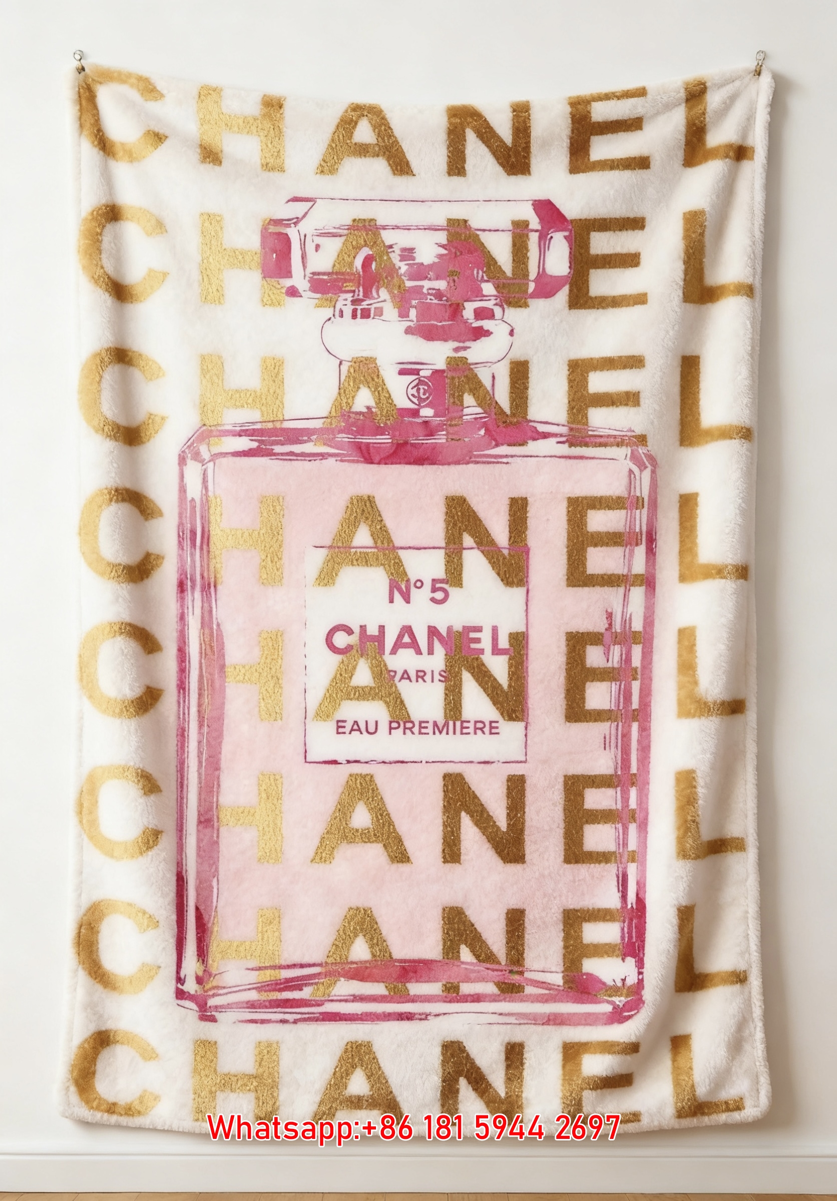 Pink Chanel No 5 Flannel Fleece Throw Blanket IMG_7252